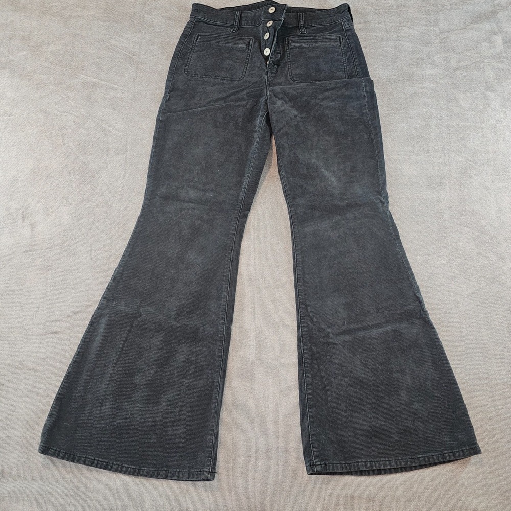 AMERICAN EAGLE Size 12 Grey Corduroy SUPER HI-RISE FLARE Pants Women's
